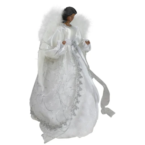 Angel Tree Toppers*Northlight 14" African American Silver And White Angel Christmas Tree Topper, Unlit