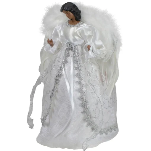 Angel Tree Toppers*Northlight 14" African American Silver And White Angel Christmas Tree Topper, Unlit