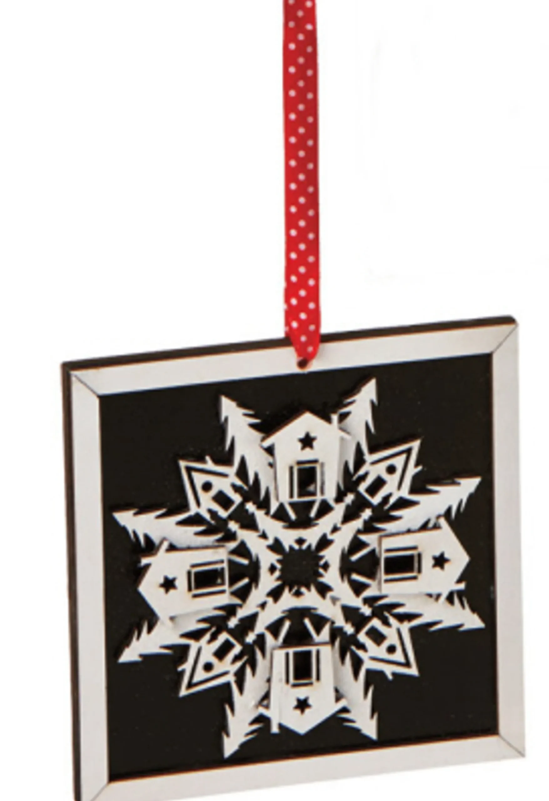 Midwest Snowflakes>5" Alpine Chic Country Rustic Style Black And White Glittered Snowflake Framed Christmas Ornament