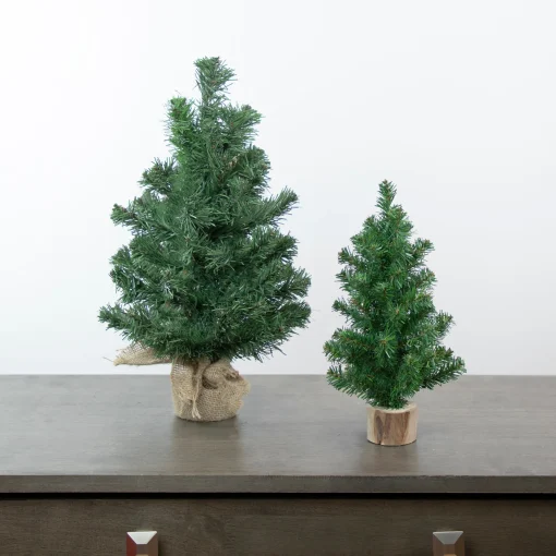 Northlight 2.5 Feet Tall And Smaller>12.25" Alpine Slim Artificial Christmas Tree With Wood Base, Unlit
