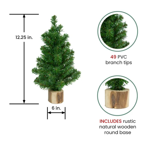 Northlight 2.5 Feet Tall And Smaller>12.25" Alpine Slim Artificial Christmas Tree With Wood Base, Unlit