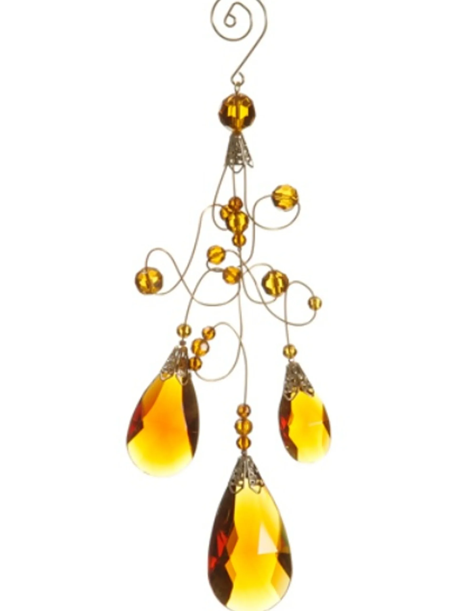Allstate Pendants & Drops>9.75" Amber And Gold Faceted Beads Christmas Teardrop Ornament