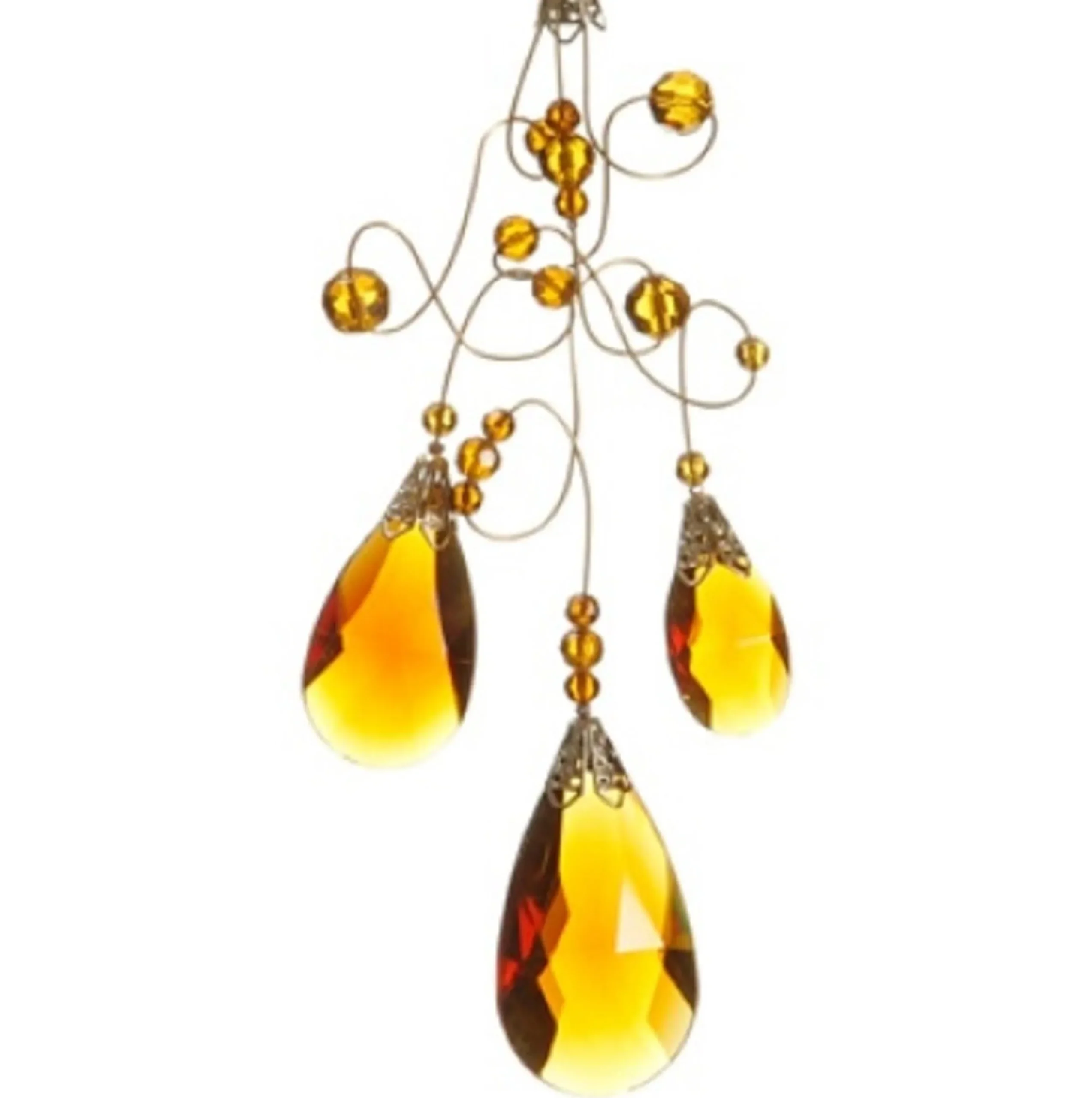 Allstate Pendants & Drops>9.75" Amber And Gold Faceted Beads Christmas Teardrop Ornament