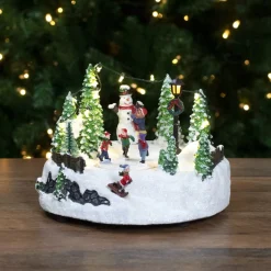 Christmas Villages*Northlight 9" Animated And Musical Lighted Christmas Skating Scene With Snowman