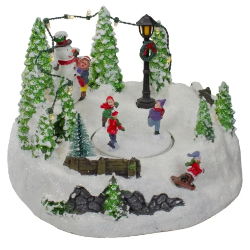 Christmas Villages*Northlight 9" Animated And Musical Lighted Christmas Skating Scene With Snowman