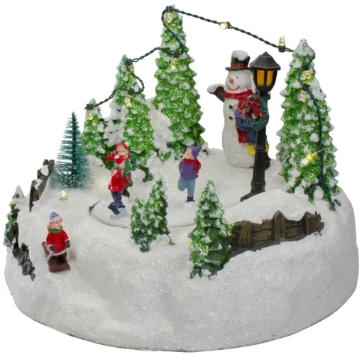 Christmas Villages*Northlight 9" Animated And Musical Lighted Christmas Skating Scene With Snowman