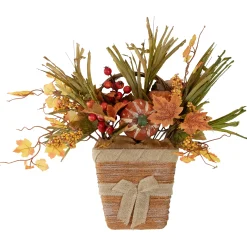 Northlight 19" Artificial Fall Harvest Foliage With Bow Wall Basket