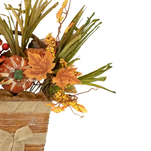 Northlight 19" Artificial Fall Harvest Foliage With Bow Wall Basket
