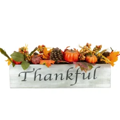 Northlight 21" Autumn Harvest Arrangement In A "Thankful" Rustic Wooden Box Centerpiece