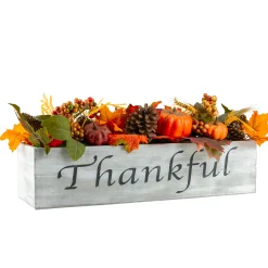 Northlight 21" Autumn Harvest Arrangement In A "Thankful" Rustic Wooden Box Centerpiece