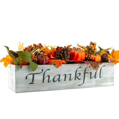 Northlight 21" Autumn Harvest Arrangement In A "Thankful" Rustic Wooden Box Centerpiece