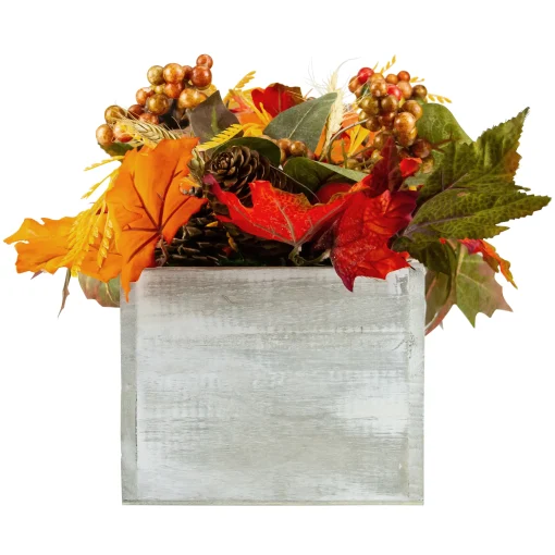 Northlight 21" Autumn Harvest Arrangement In A "Thankful" Rustic Wooden Box Centerpiece