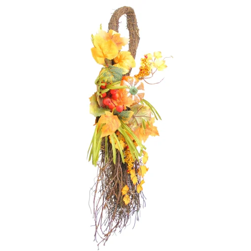 Northlight 26" Autumn Harvest Berries And Pumpkin Artificial Teardrop Swag - Orange/Yellow