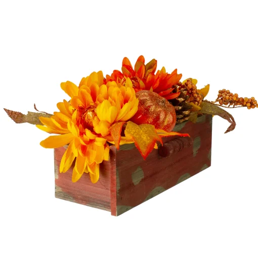 Northlight 14" Autumn Harvest Maple Leaf And Berry Arrangement In Rustic Wooden Box Centerpiece