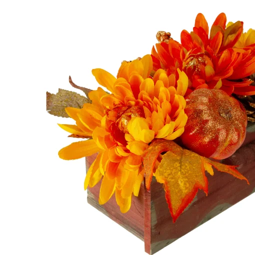 Northlight 14" Autumn Harvest Maple Leaf And Berry Arrangement In Rustic Wooden Box Centerpiece