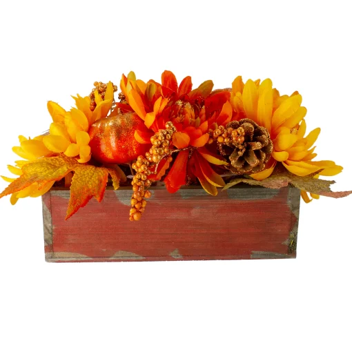 Northlight 14" Autumn Harvest Maple Leaf And Berry Arrangement In Rustic Wooden Box Centerpiece