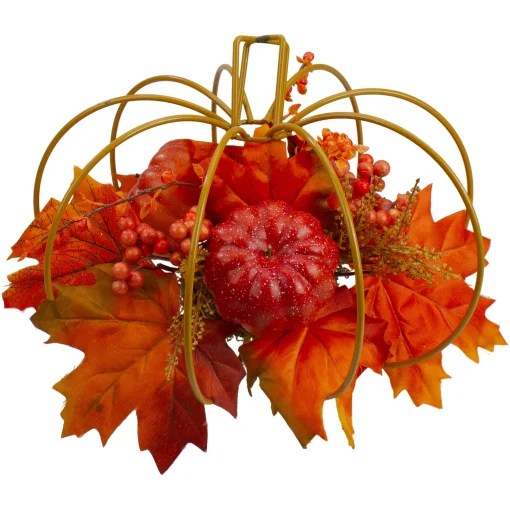 Northlight 12" Autumn Harvest Maple Leaf And Berry Pumpkin Tabletop Centerpiece