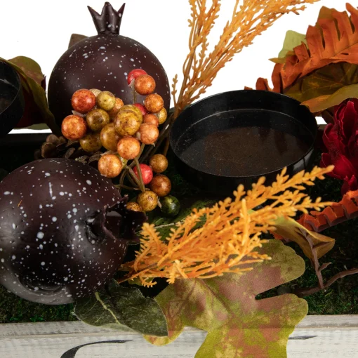 Northlight 24" Autumn Harvest 3-Piece Candle Holder In A Rustic Wooden Box Centerpiece