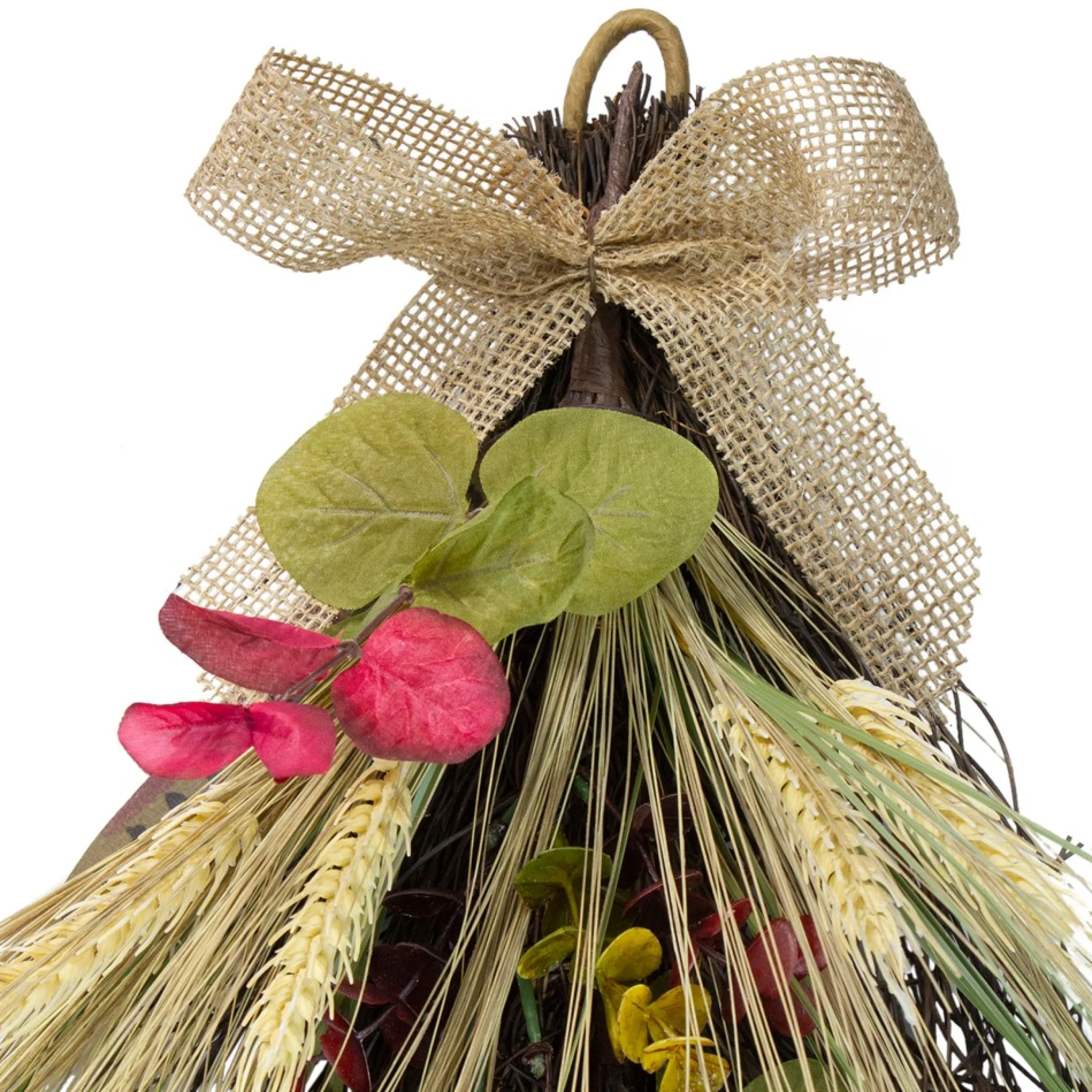 Unlit Teardrops*Northlight 24" Autumn Harvest Wheat And Eucalyptus With Feathers Teardrop Swag - Unlit