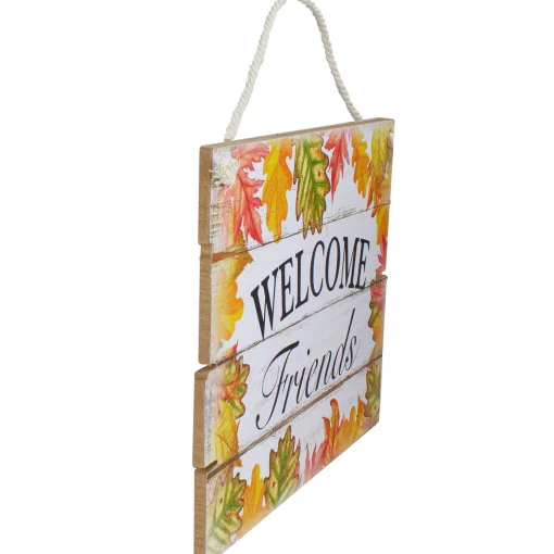 Northlight 16" Autumn Leaves Welcome Friends Wooden Hanging Wall Sign