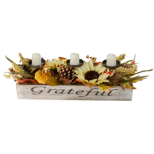 Northlight 30" Autumn Sunflower "Grateful" Candle Holder Centerpiece