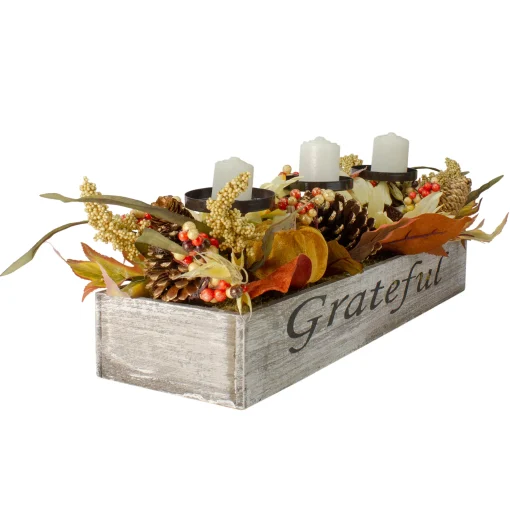 Northlight 30" Autumn Sunflower "Grateful" Candle Holder Centerpiece