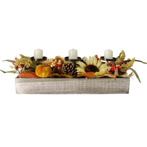Northlight 30" Autumn Sunflower "Grateful" Candle Holder Centerpiece