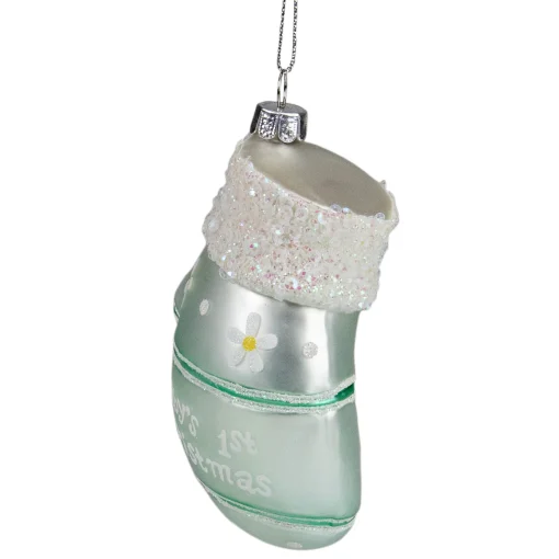 Northlight Family & Friends>4" Baby's 1St Christmas Mint Green Glass Mitten Holiday Ornament