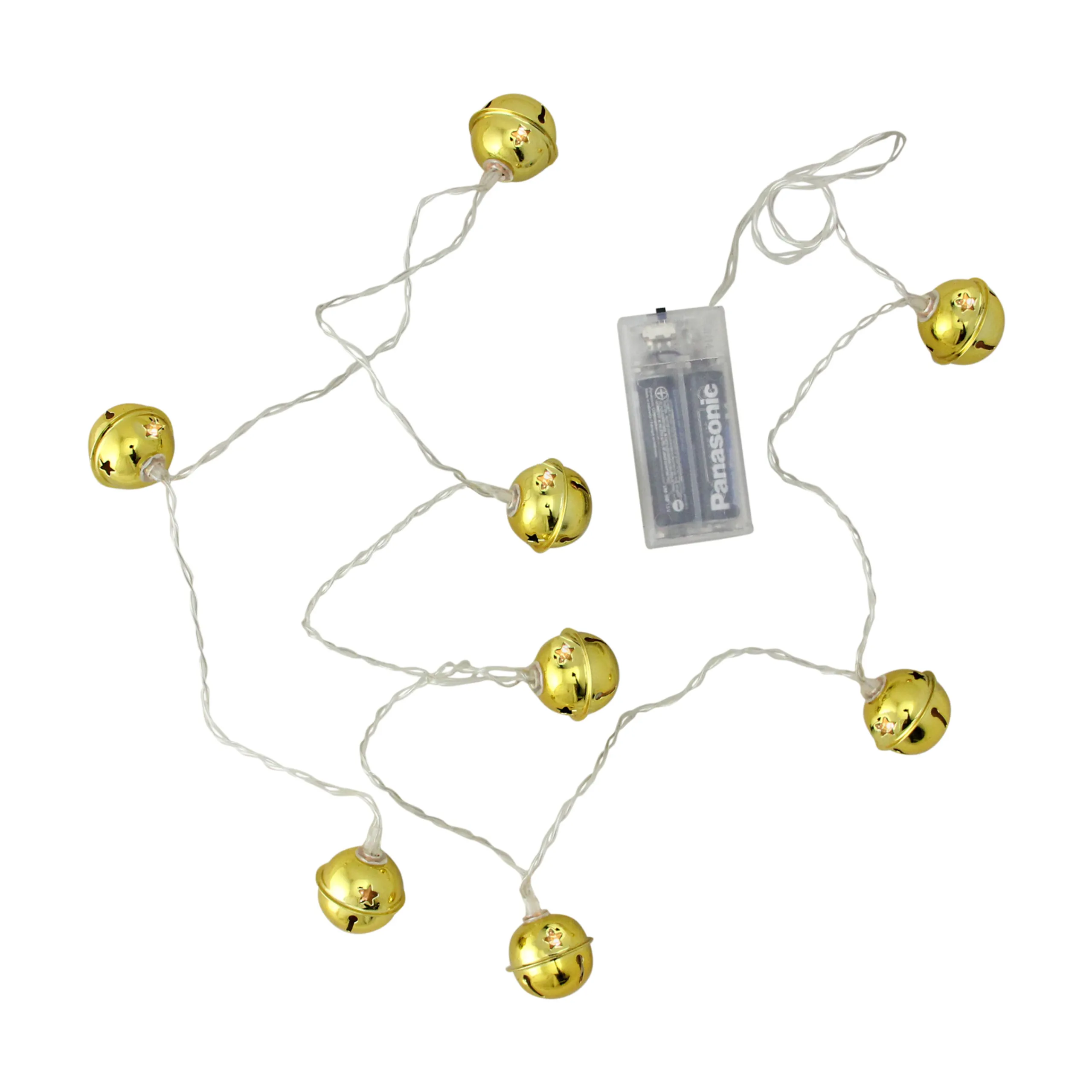 Northlight 8 Battery Operated Gold Led Jingle Bell Christmas Lights - Clear Wire
