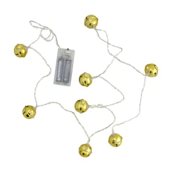 Northlight 8 Battery Operated Gold Led Jingle Bell Christmas Lights - Clear Wire