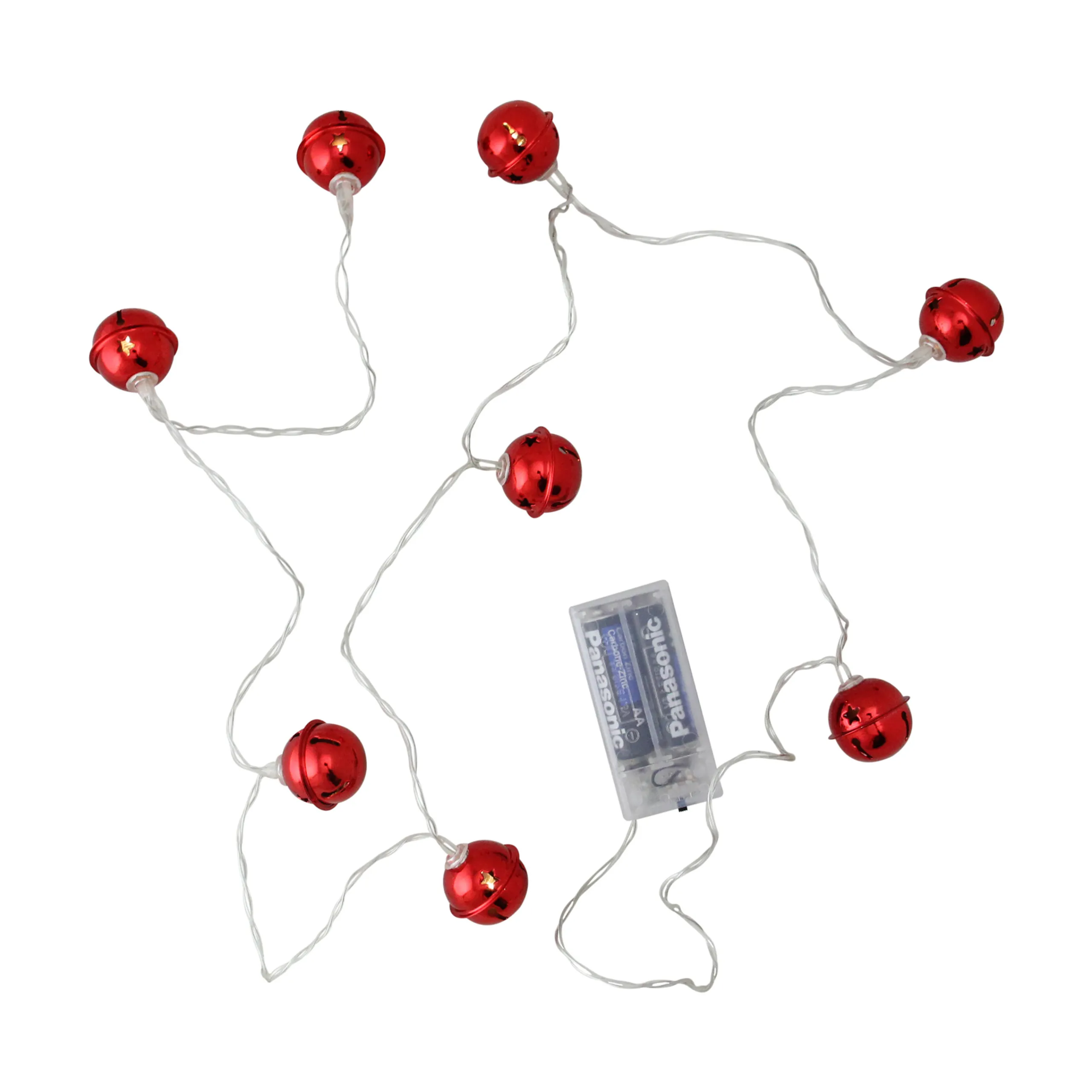 Northlight 8 Battery Operated Red Led Jingle Bell Christmas Lights - Clear Wire