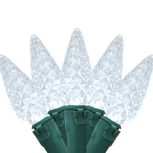 Brite Star 35 Battery Operated White Faceted Led C6 Christmas Lights - 11 Ft Green Wire