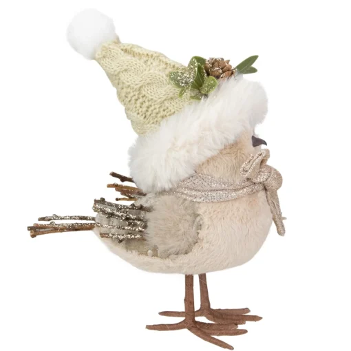 Table Top Pieces*Northlight 8" Beige And White Plush Bird In Santa Hat Christmas Figure