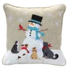 Pillows & Throws*Melrose 16" Beige And White Snowman With Animals Embroidered Christmas Throw Pillow