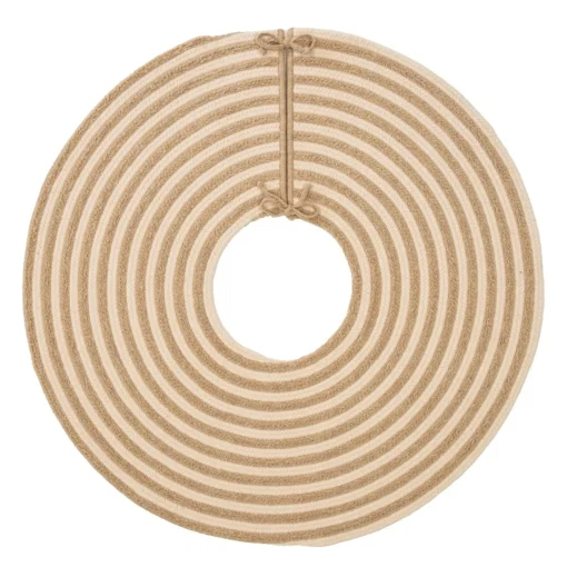 48 Inch And Smaller*Colonial Mills 44" Beige Shag Striped Round Christmas Tree Skirt