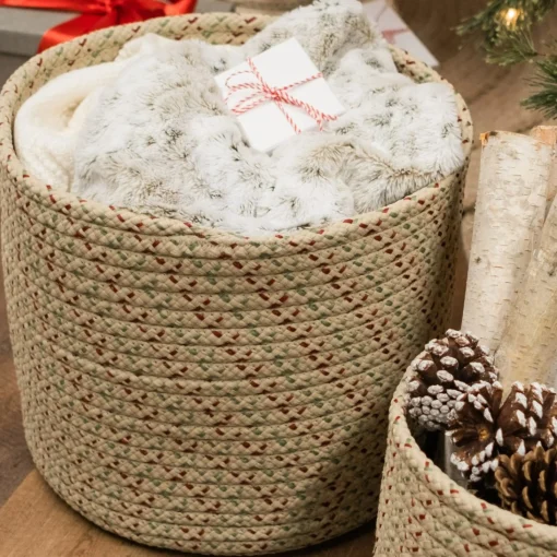 Decoration Storage*Colonial Mills 12" Beige Woven Dasher Braided Round Christmas Storage Basket
