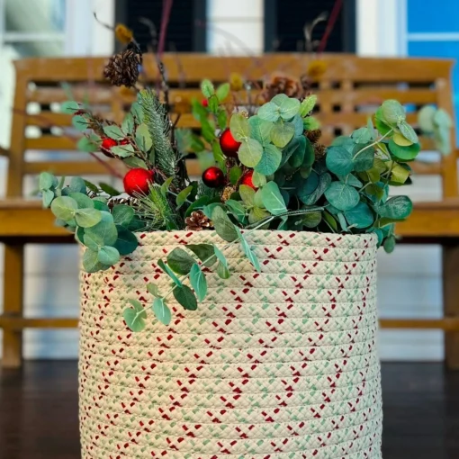 Decoration Storage*Colonial Mills 12" Beige Woven Dasher Braided Round Christmas Storage Basket