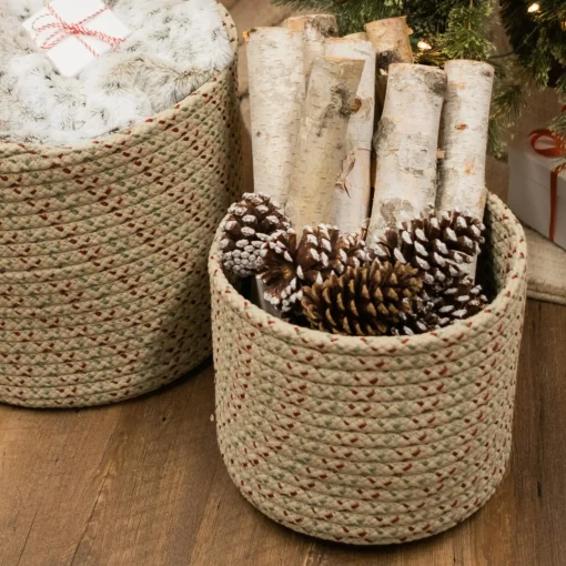 Decoration Storage*Colonial Mills 12" Beige Woven Dasher Braided Round Christmas Storage Basket