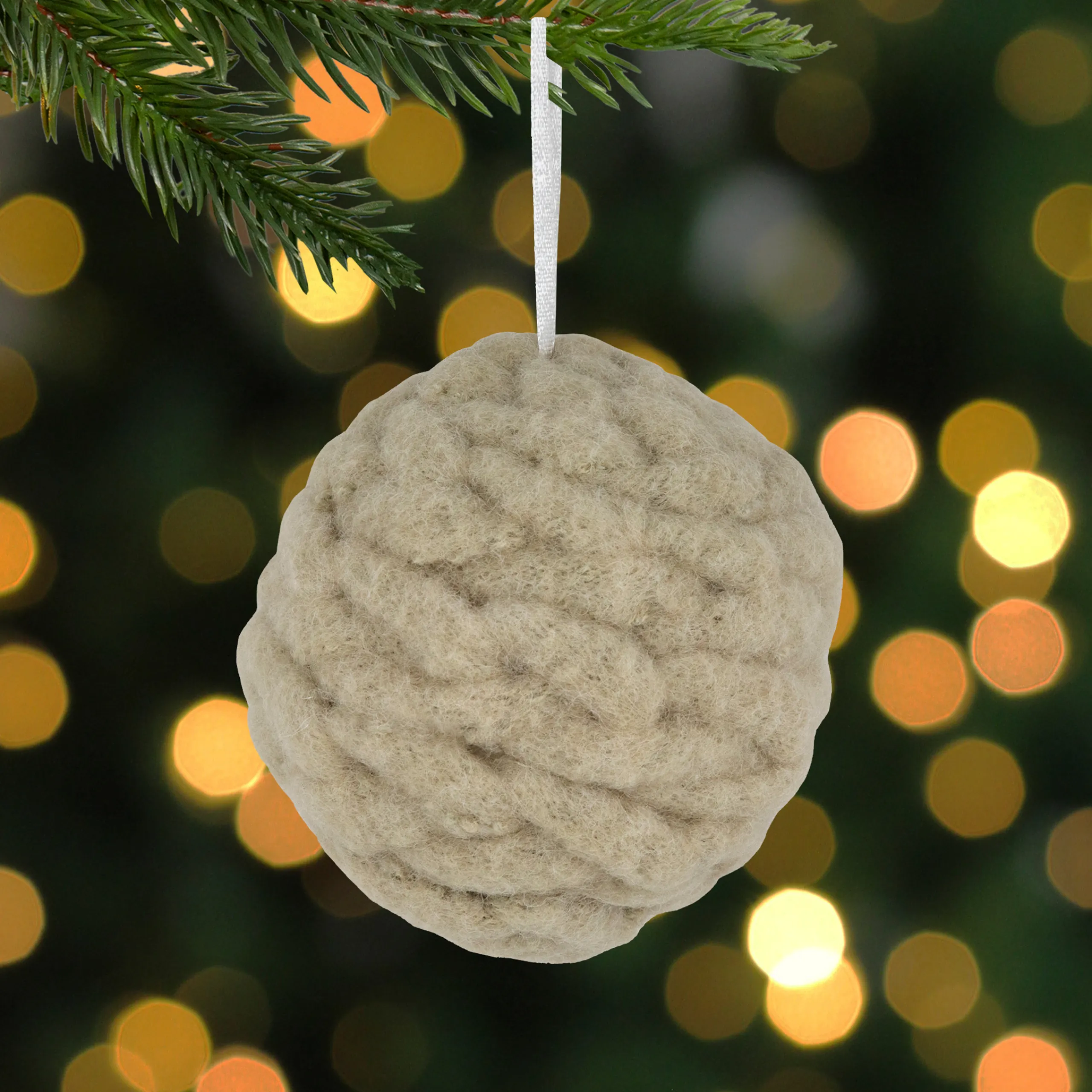 Northlight Balls>3.75" Beige Woven Yarn Ball Hanging Christmas Ornament
