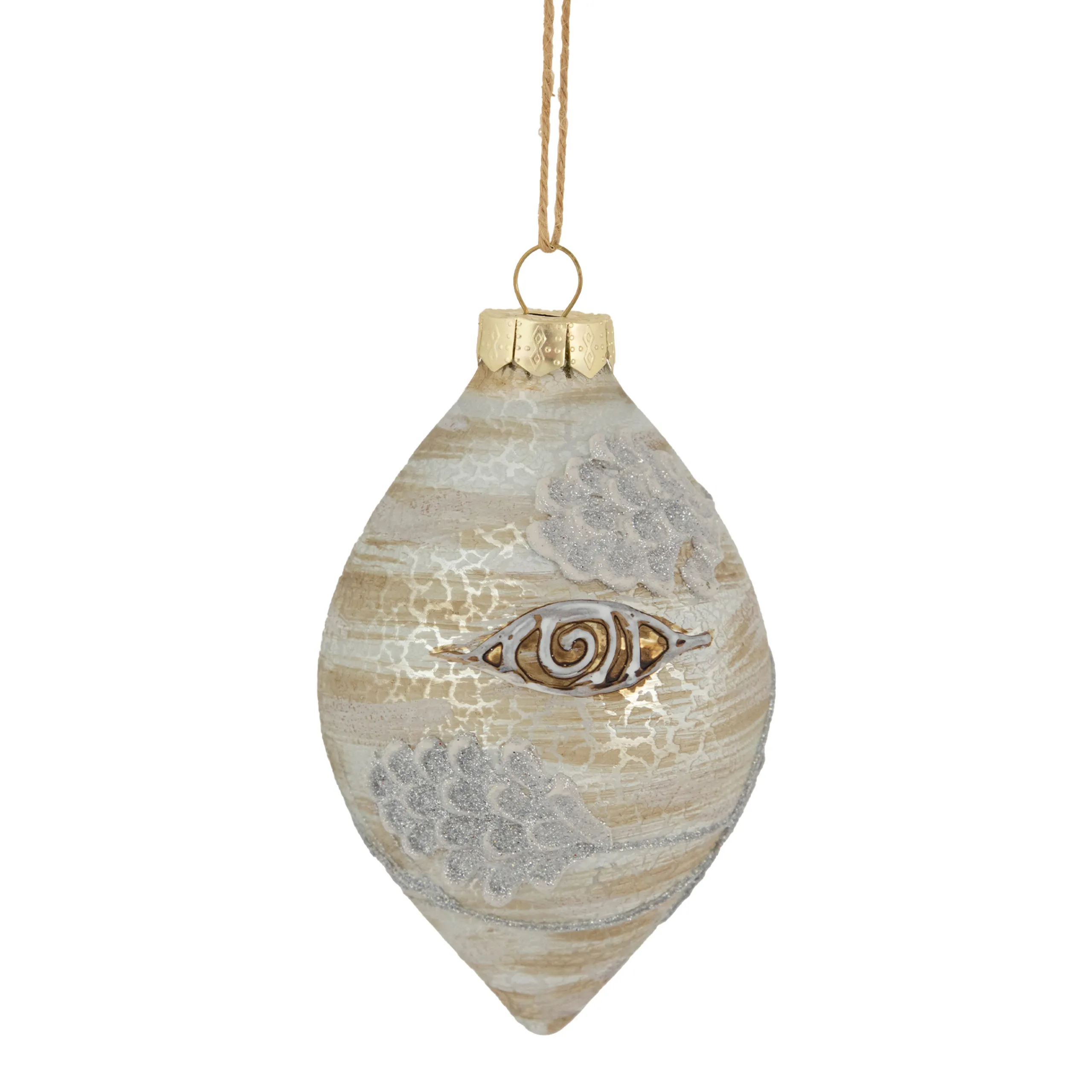Northlight Finials>5" Birch Wood And Glitter Pine Cones Glass Finial Christmas Ornament