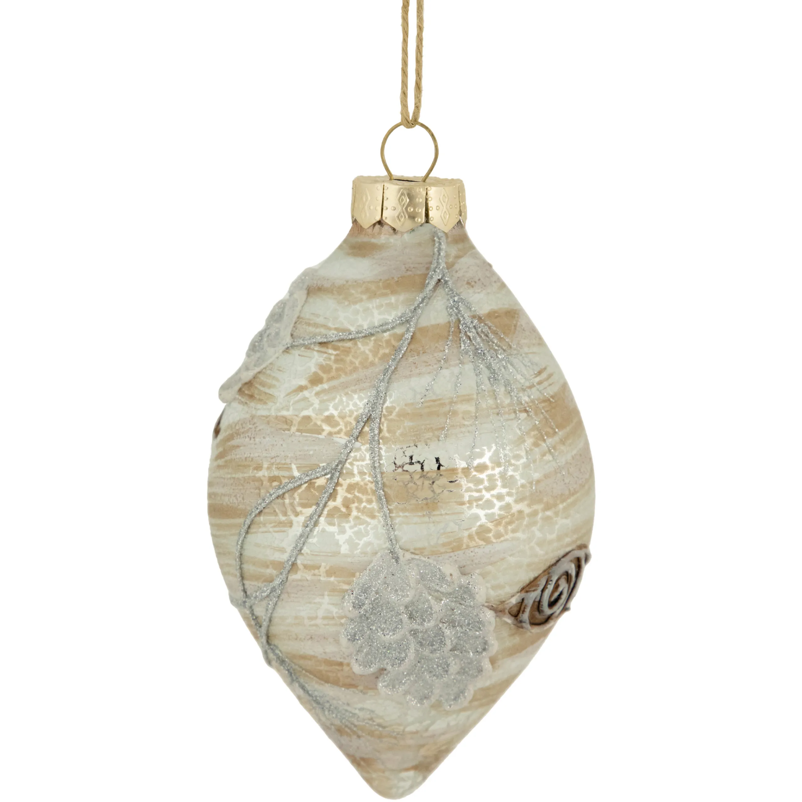 Northlight Finials>5" Birch Wood And Glitter Pine Cones Glass Finial Christmas Ornament