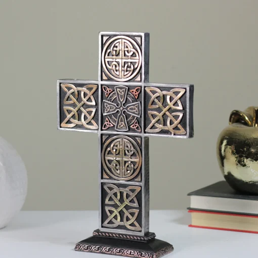 Roman 13" Black And Brown Celtic Knot Cross Tabletop
