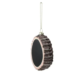 Melrose Woodland>4.25" Black And Brown Oval Chalkboard Tree Stump Glass Christmas Ornament