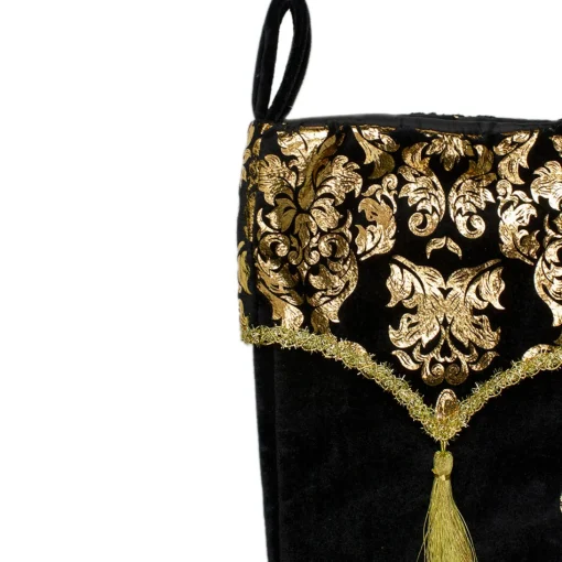 Stockings*Northlight 21.5" Black And Gold Damask Velveteen Christmas Stocking With Tassel