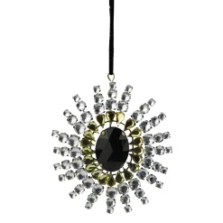 CC Christmas Decor Snowflakes>4.75" Black And Gold Gem Studded Snowflake Christmas Ornament