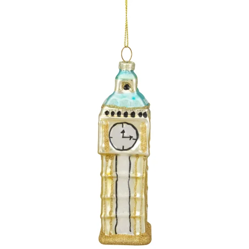 Northlight Travel & Destinations>4.75" Black And Gold Glass Big Ben Christmas Ornament
