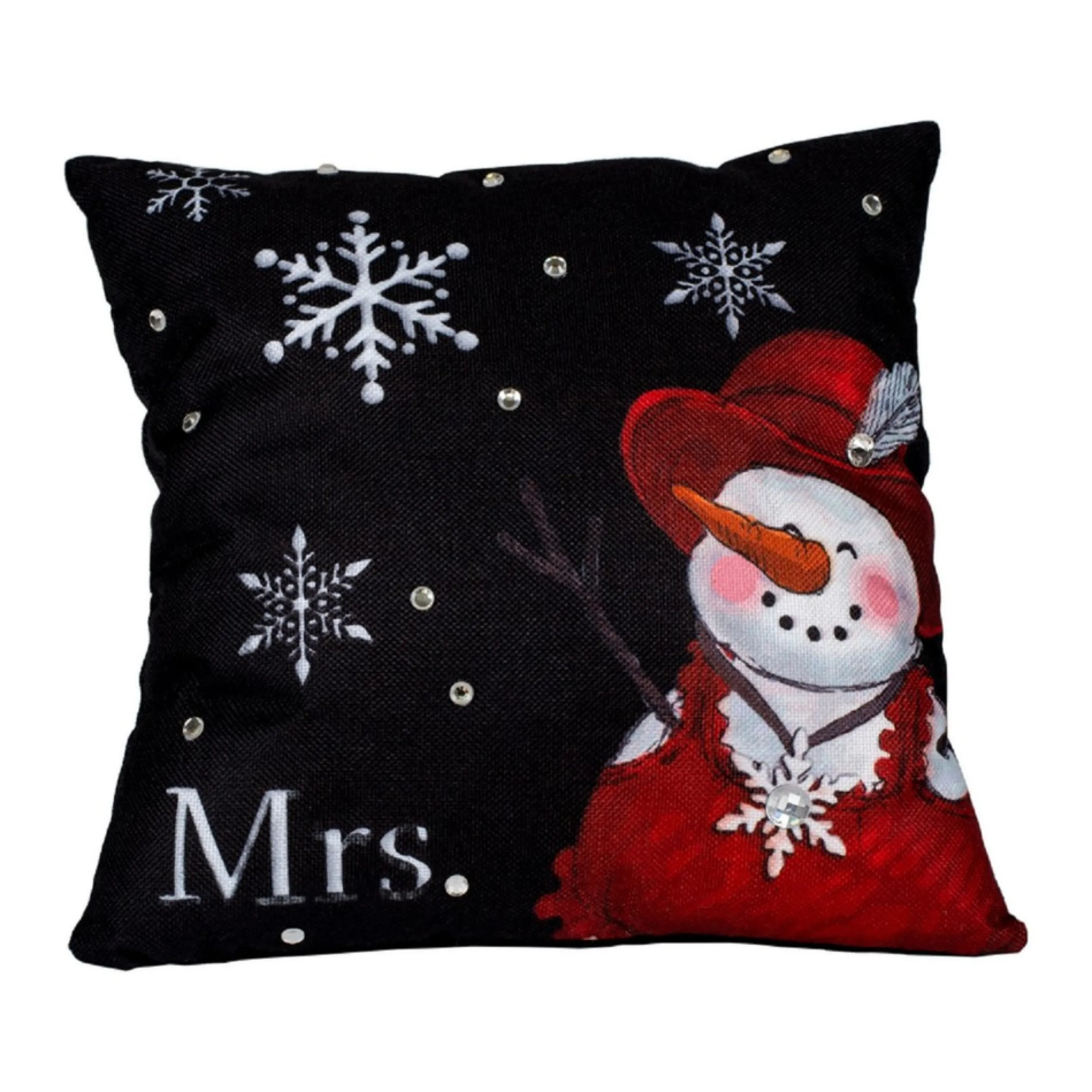 Pillows & Throws*Contemporary Home Living 13" Black And Red Sequined "Mrs." Snowman Christmas Themed Square Throw Pillow