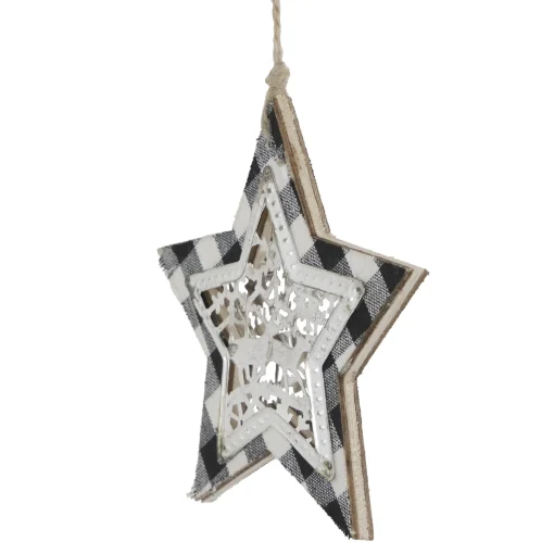 Northlight Stars>5" Black And White Buffalo Plaid Star With Reindeer Christmas Ornament