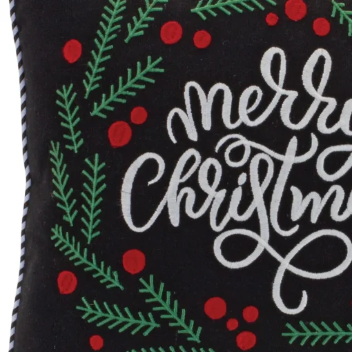 Pillows & Throws*Melrose 15.5" Black And White "Merry Christmas" Berry Wreath Throw Pillow