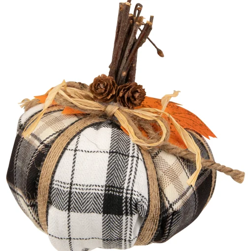 Northlight 5" Black And White Plaid Fall Harvest Plush Pumpkin